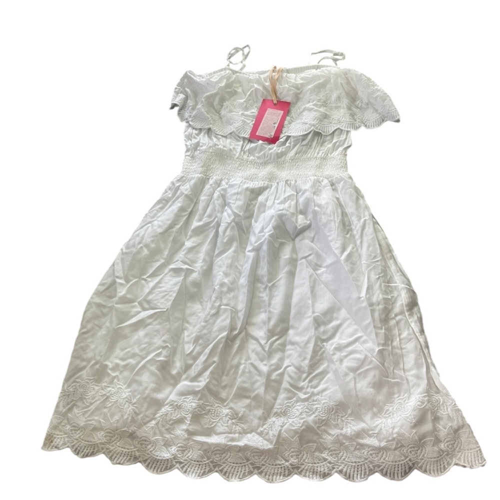New Chelsea & Violet Womens White Lace Midi Dress Drop Waist Off the Shoulder XS